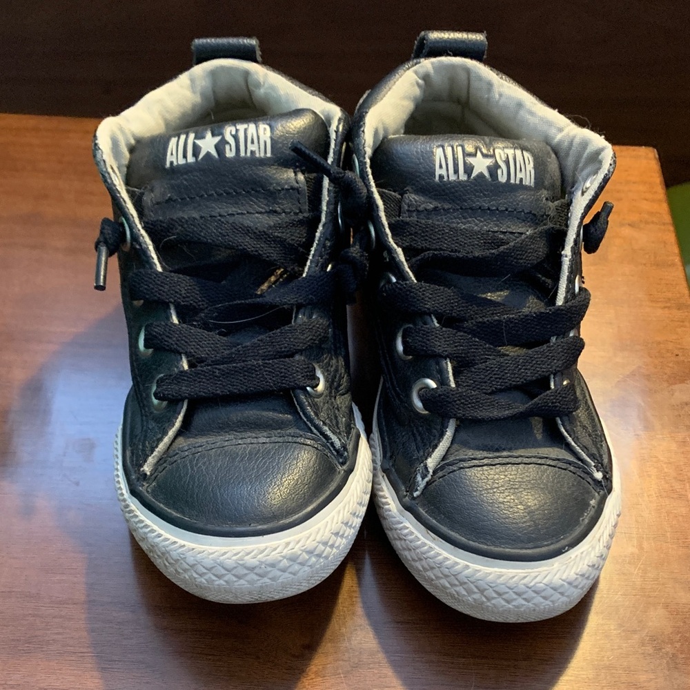 Kids Black leather converse All Stars Sneakers